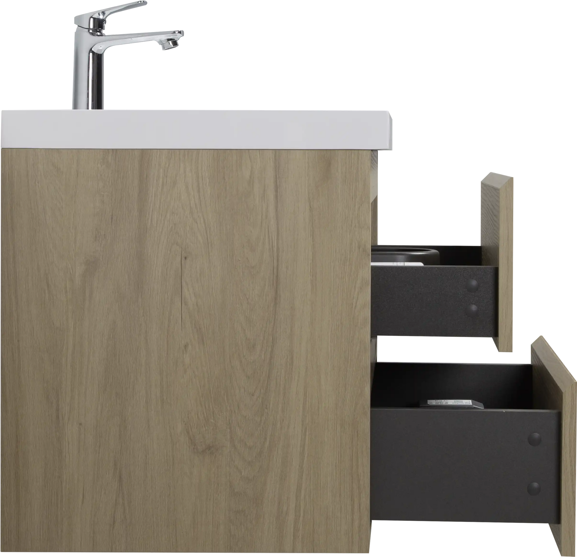 Floating Bathroom Vanity with Resin Top Basin & Soft Close Drawers - Modern Wall-Mounted Storage Cabinet color: Oak