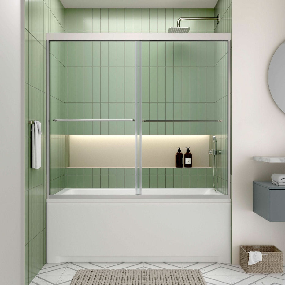 60 x 58 Chrome Framed Bypass Bathtub Shower Doors – Double Sliding