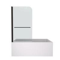 34 x 58 bathtub half glass door with frameless pivot design in matte black | Ace Decor