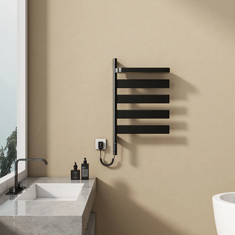 Lirion Series 18" x 30" Heated Towel Rack with Foldable Shelf - Black