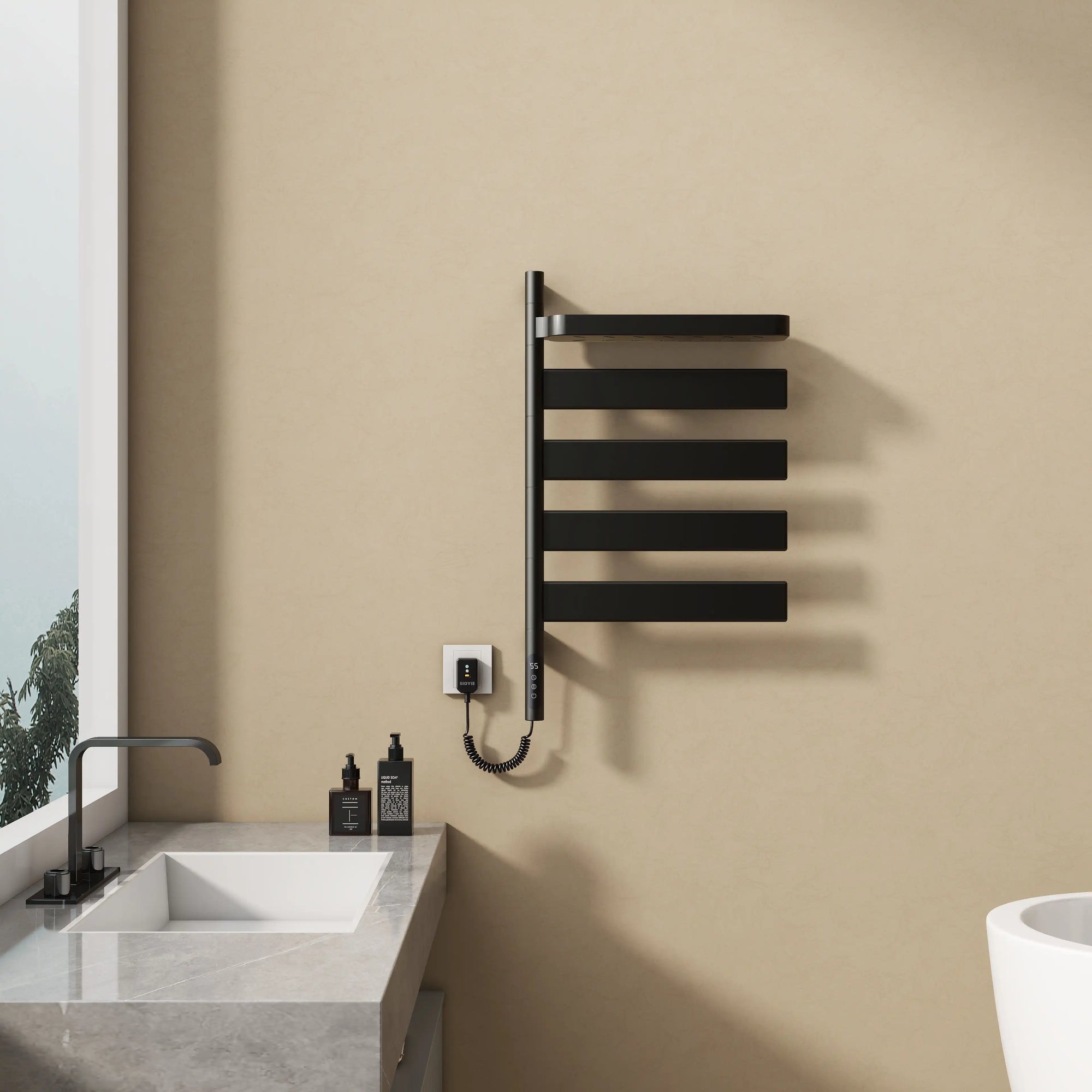 matte black electric towel rack 18 x 30 minimalist bathroom style | Ace Decor
