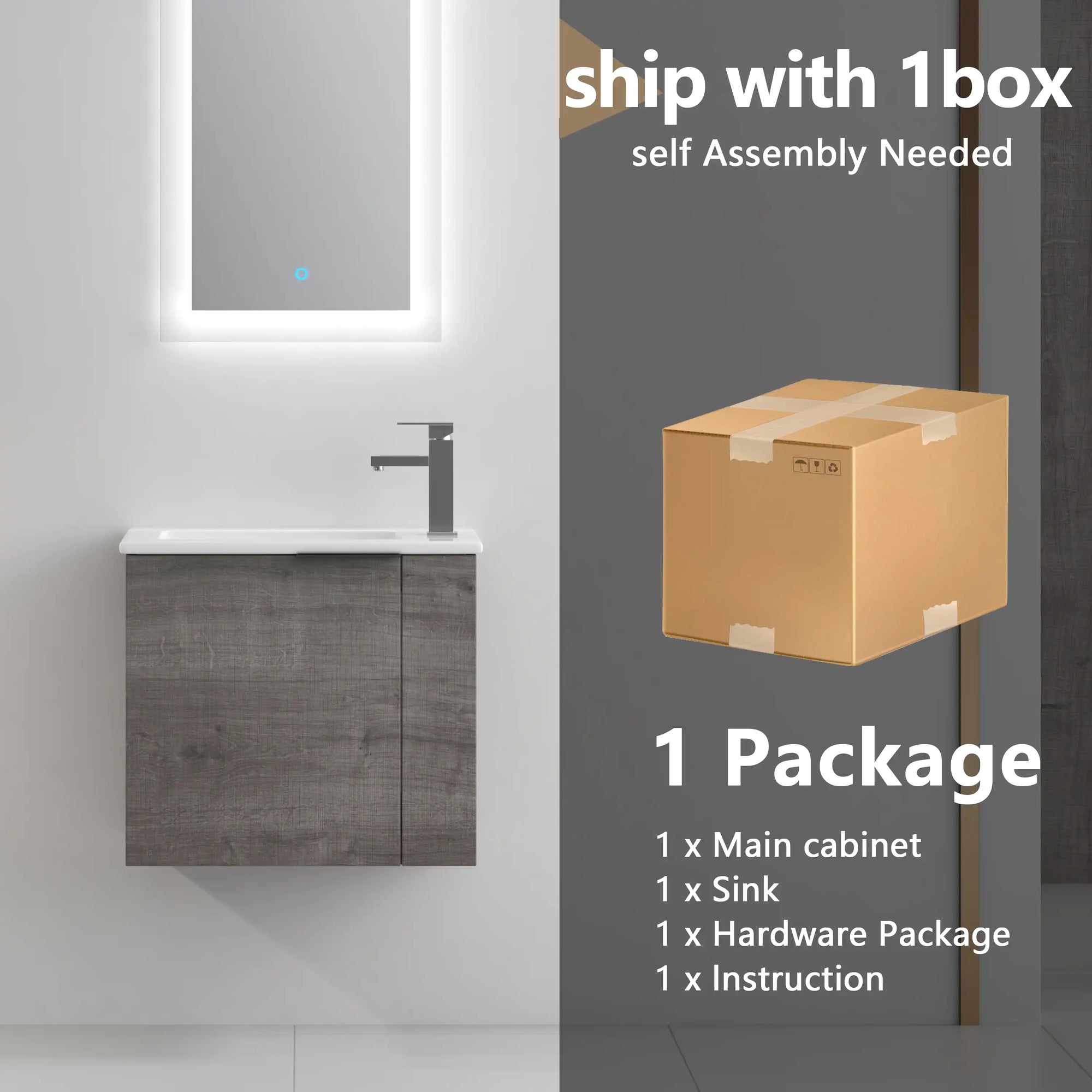 22" floating bathroom vanity sink wall-mounted installation with full package contents included | Ace Decor