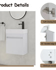 18'' Floating Bathroom Vanity with White Resin Sink & Soft-Close Door color: White Straight Grain