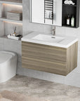 Floating Bathroom Vanity with Resin Top Basin & Soft Close Drawers - Modern Wall-Mounted Storage Cabinet color: Ash Grey