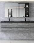 59/71" Grey Modern Floating Bathroom Vanity with Double Black Quartz Top & Soft Close Drawers color: Grey