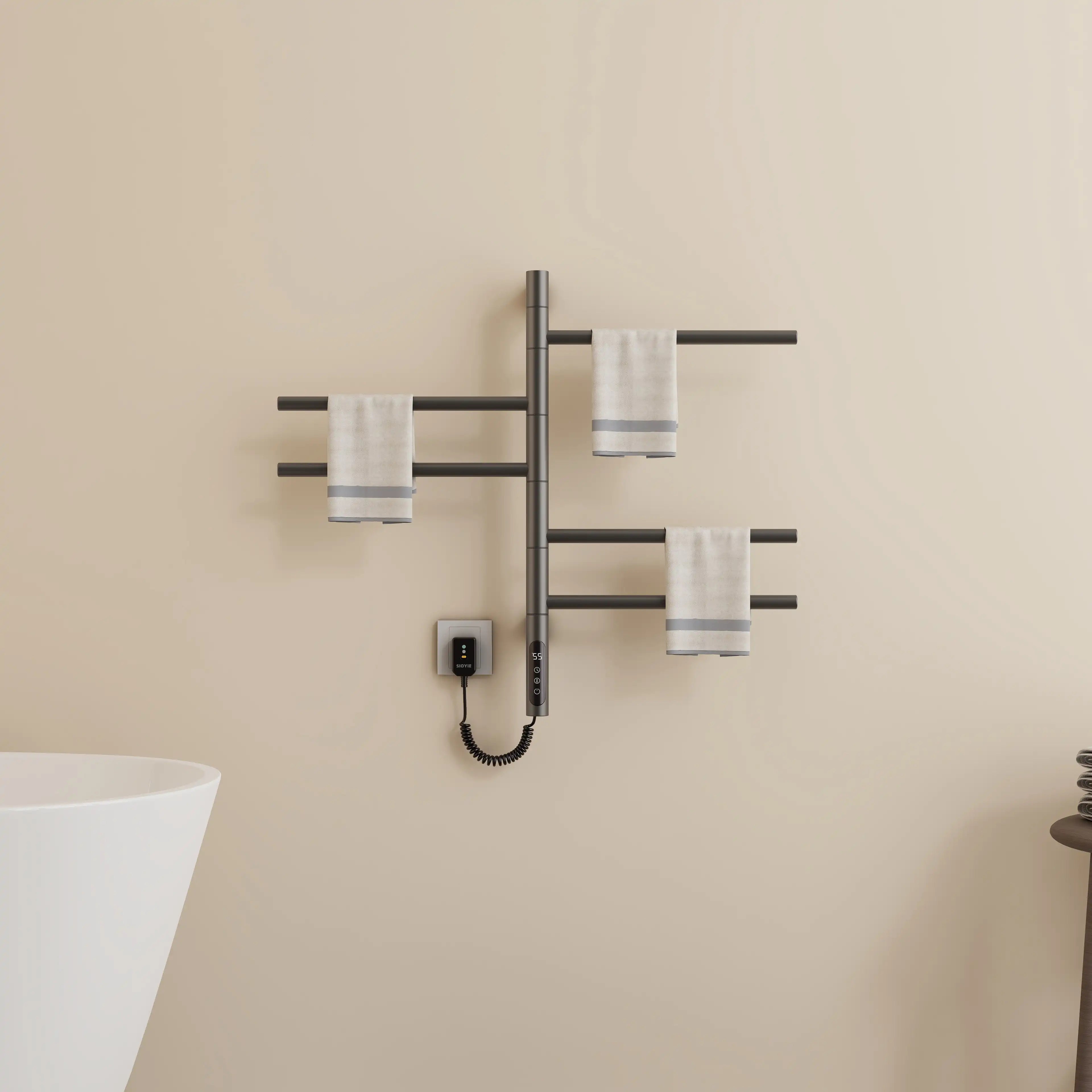 Gray Orven Series towel heater rack 16 x 27 with towels hanging on wall-mounted design | Ace Decor