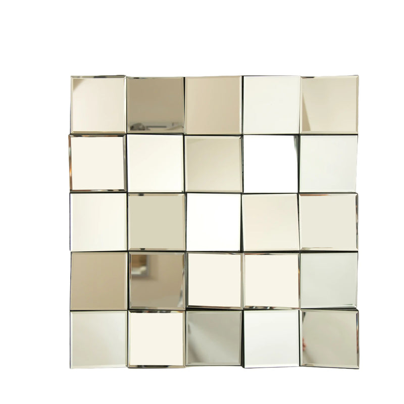 PrismAura Collection - 24" Geometric Cube Beveled Wall Mirror with PU Frame