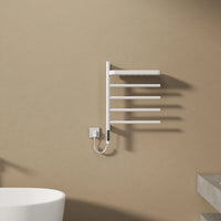 modern white wall mounted heated towel rack 18 x 27 with foldable bars for bathroom use | Ace Decor