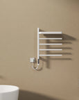 modern white wall mounted heated towel rack 18 x 27 with foldable bars for bathroom use | Ace Decor