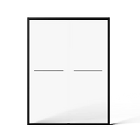 Straight-on front view of minimalist black-framed sliding doors for shower, size 60 x 70 | Ace Decor