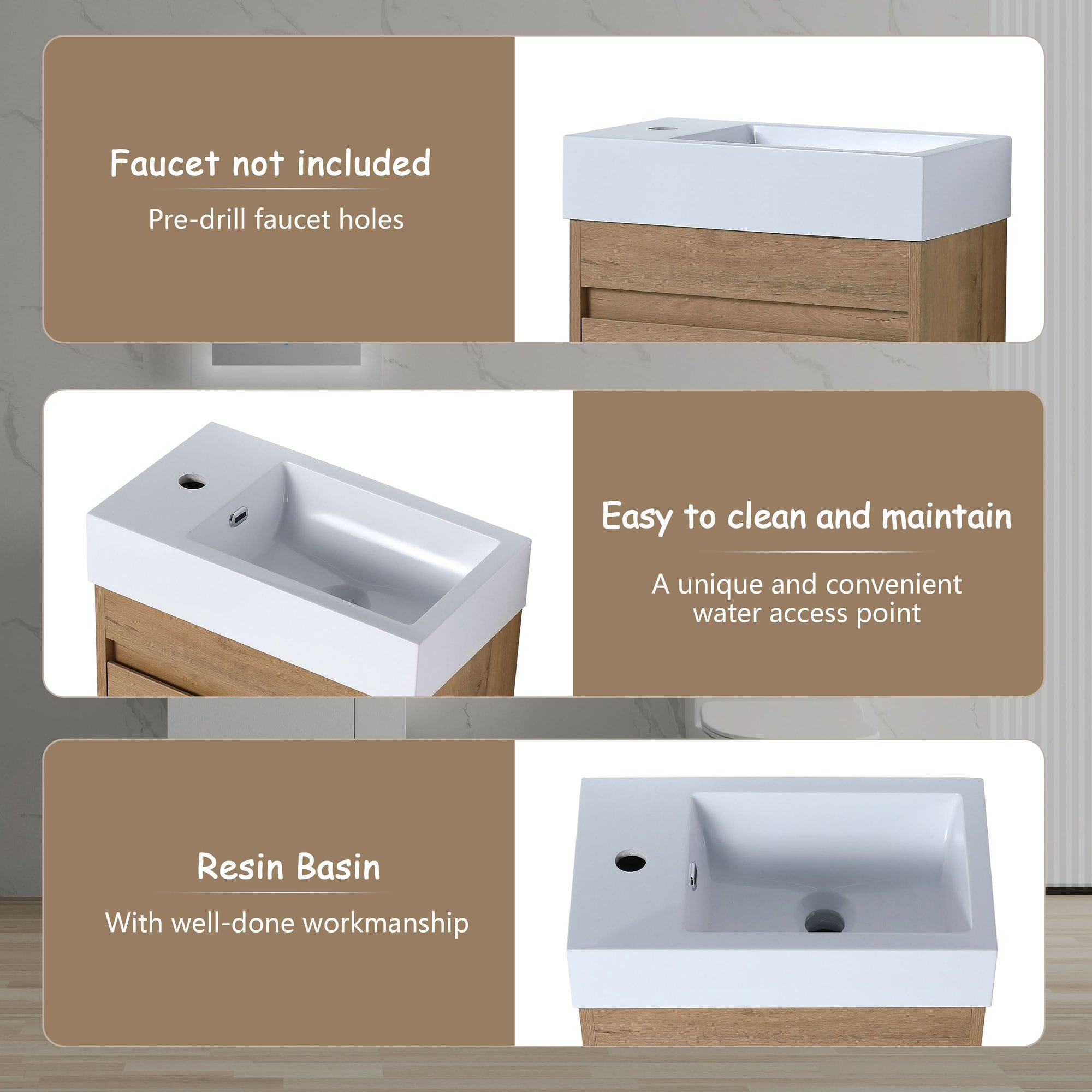 18'' Floating Bathroom Vanity with White Resin Sink & Soft-Close Door color: Imitative Oak