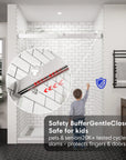 Soft-close safety feature on a 60 x 76 frameless glass sliding shower door | Ace Decor