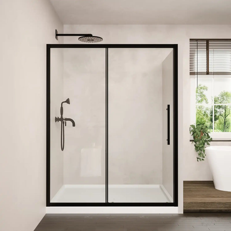 Brivio Series 60" x 72" Black Framed Single Sliding Shower Door - Magnetic Seal, 1/4" Tempered Glass