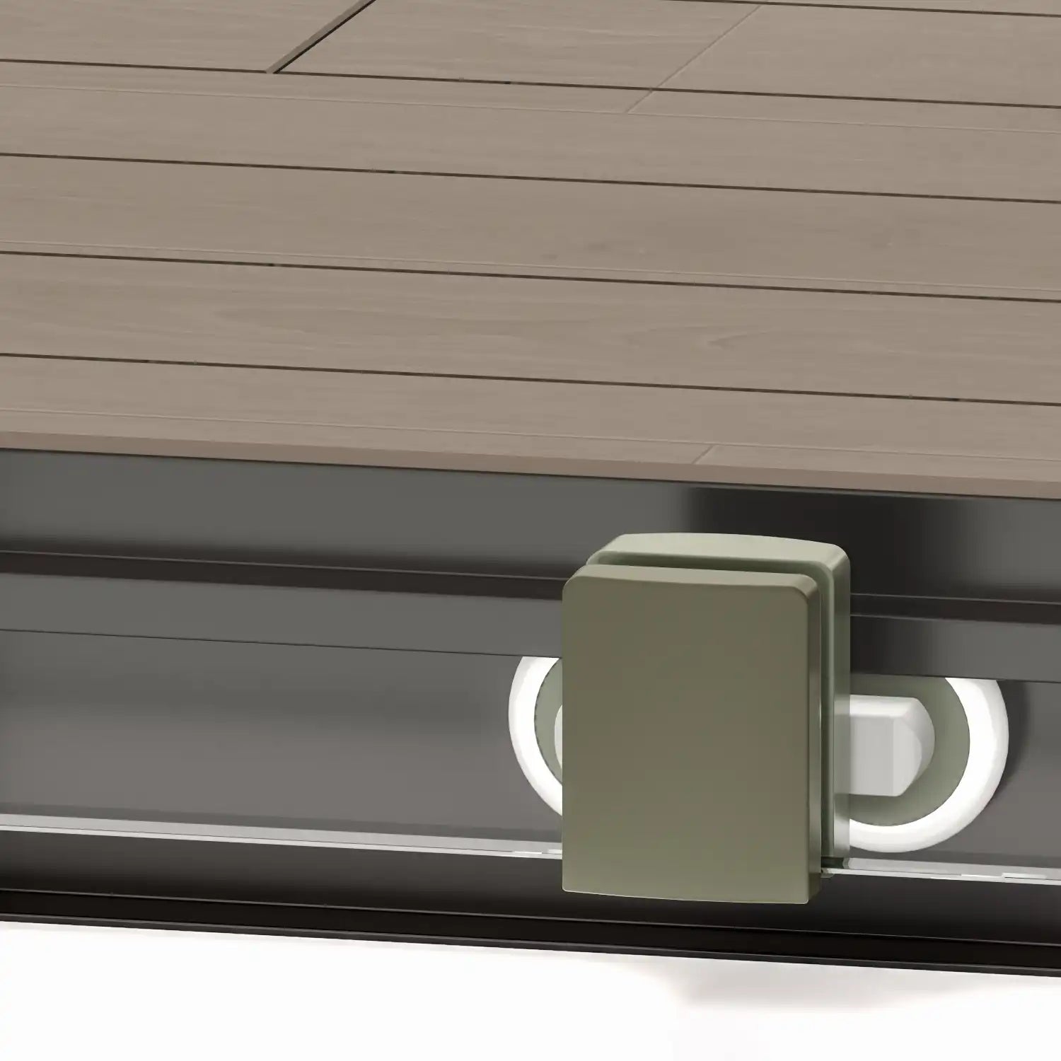 Close-up of the bottom roller with quick release and smooth sliding design on Brivio Series shower door.