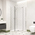 36" x 36" x 72" semi-frameless corner shower enclosure in modern bathroom, frameless corner shower enclosures scene rendering | Ace Decor