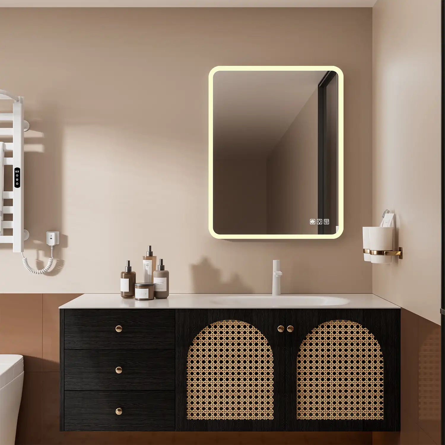 Rectangular Framed Dimmable Anti-Fog LED Wall Bathroom Vanity Mirror