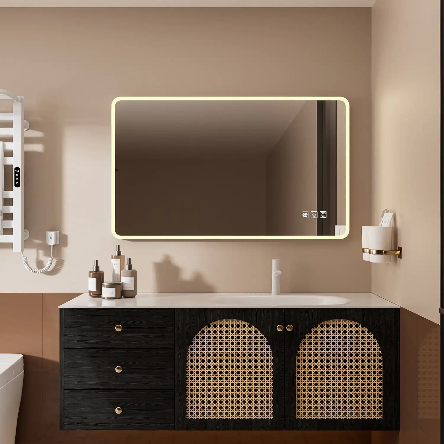 Rectangular Framed Dimmable Anti-Fog LED Wall Bathroom Vanity Mirror