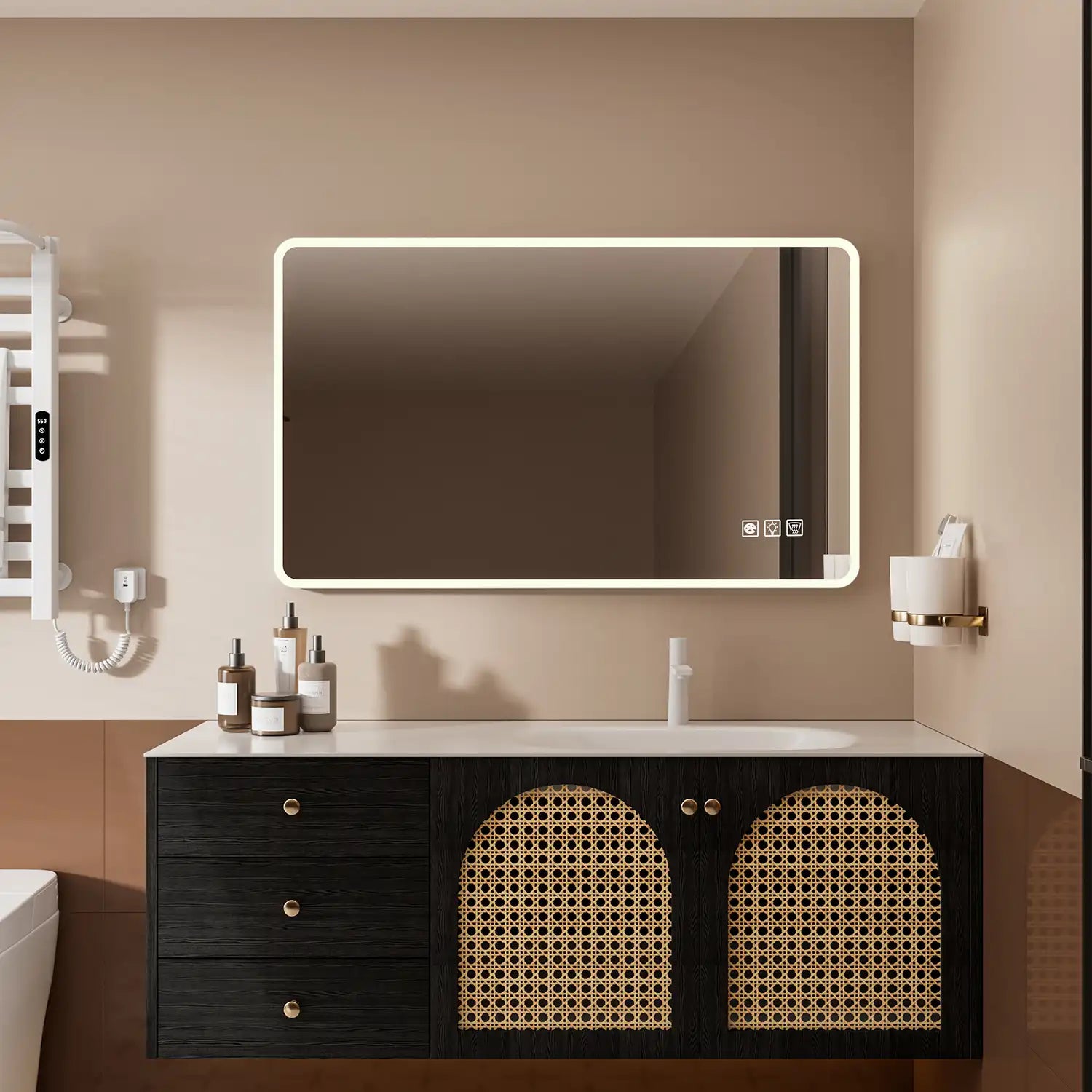 Rectangular Framed Dimmable Anti-Fog LED Wall Bathroom Vanity Mirror