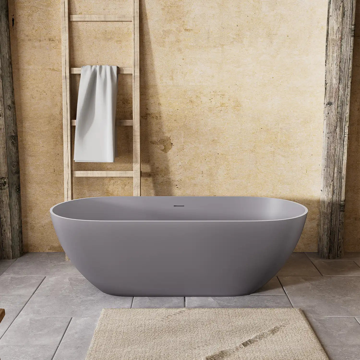 Stone Resin Freestanding Soaking Bathtub  color:Matte Gray