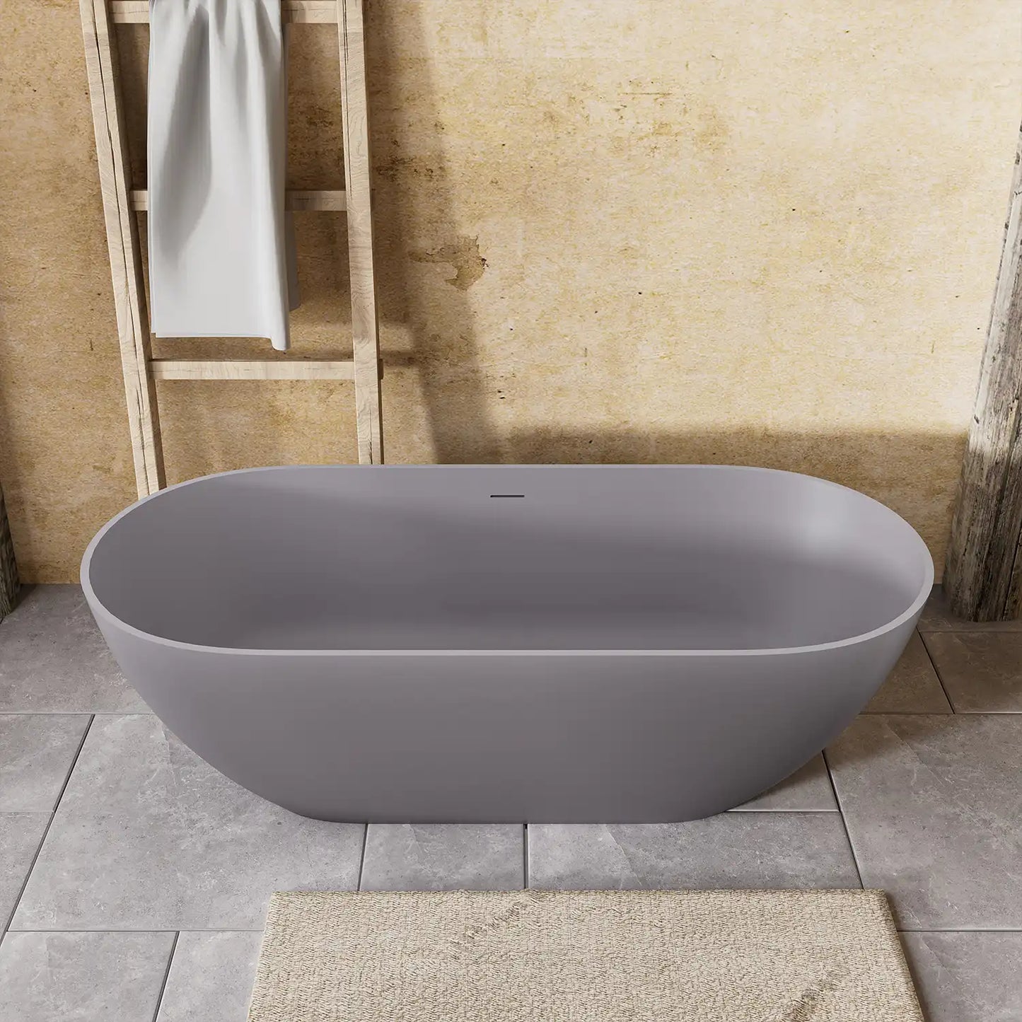 Stone Resin Freestanding Soaking Bathtub  color:Matte Gray