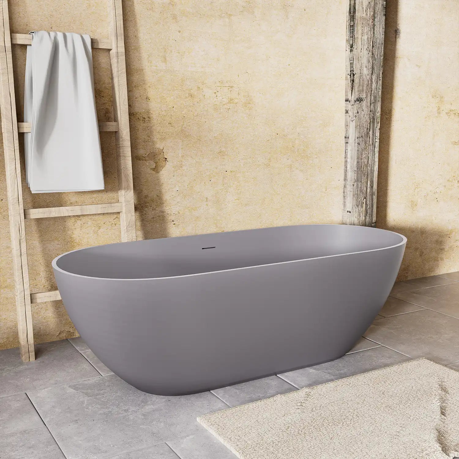 Stone Resin Freestanding Soaking Bathtub  color:Matte Gray