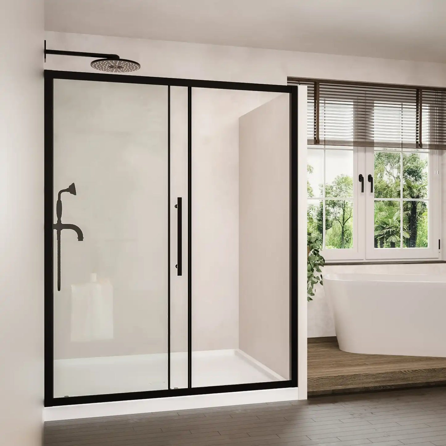 44"-48"/56"-60"W x 72"H Sliding Shower Door, Matte Black Frame with 1/4" Tempered Glass color: Matte Black