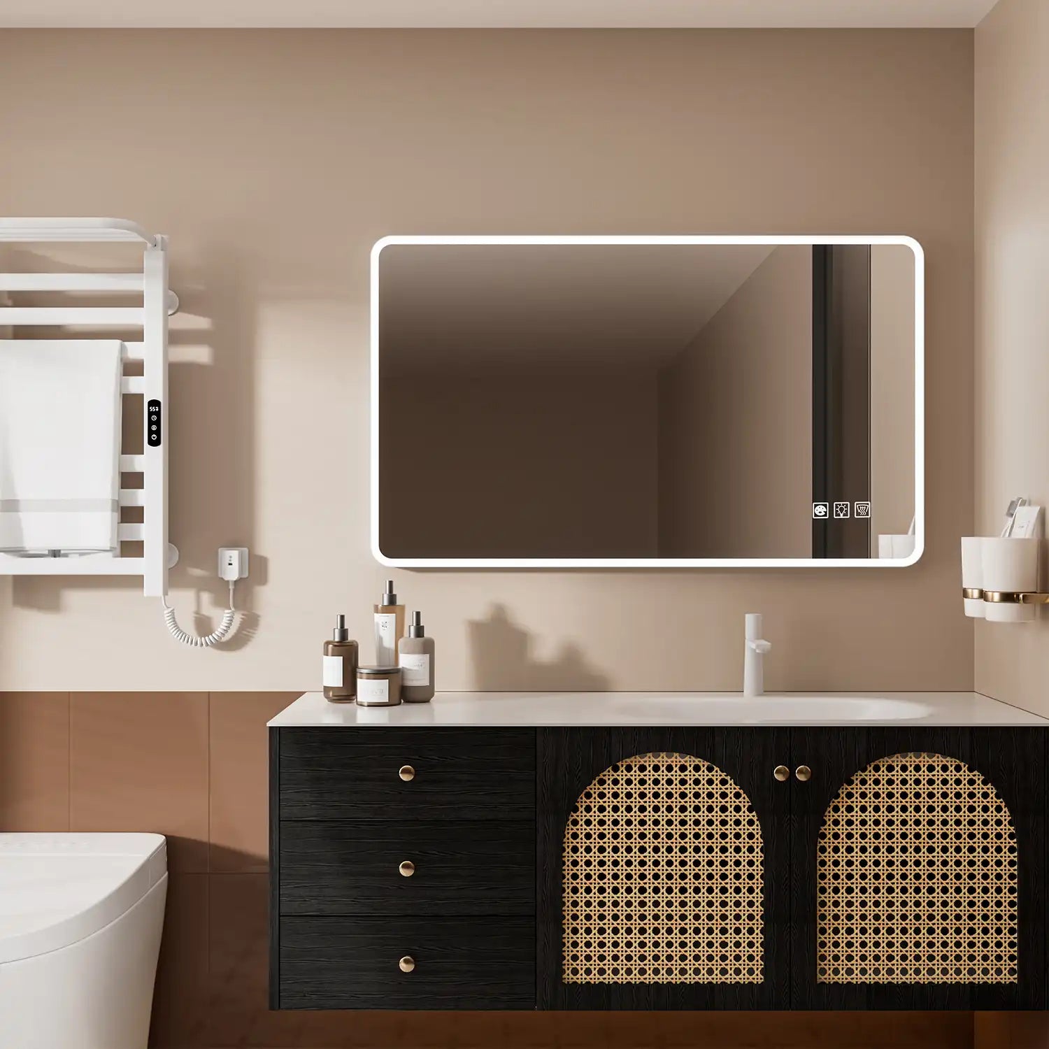 Rectangular Framed Dimmable Anti-Fog LED Wall Bathroom Vanity Mirror