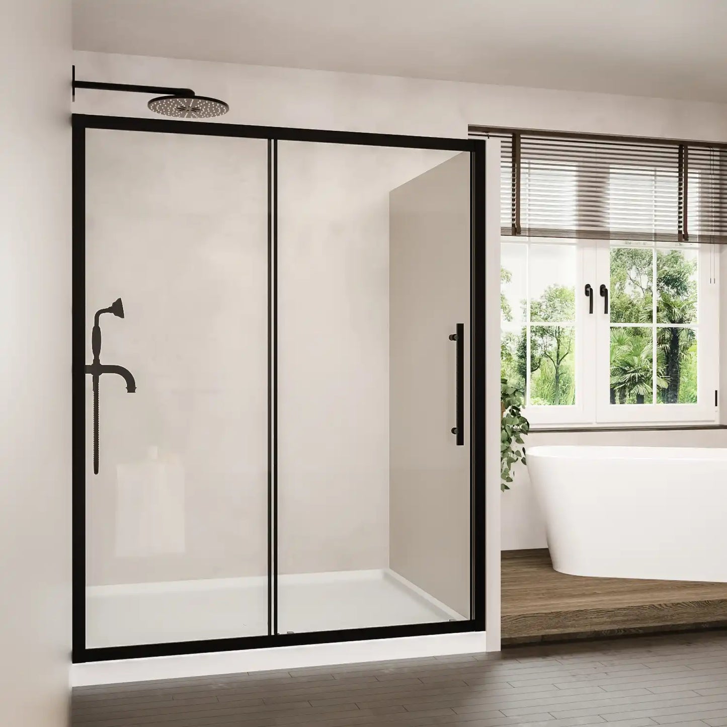 44"-48"/56"-60"W x 72"H Sliding Shower Door, Matte Black Frame with 1/4" Tempered Glass color: Matte Black