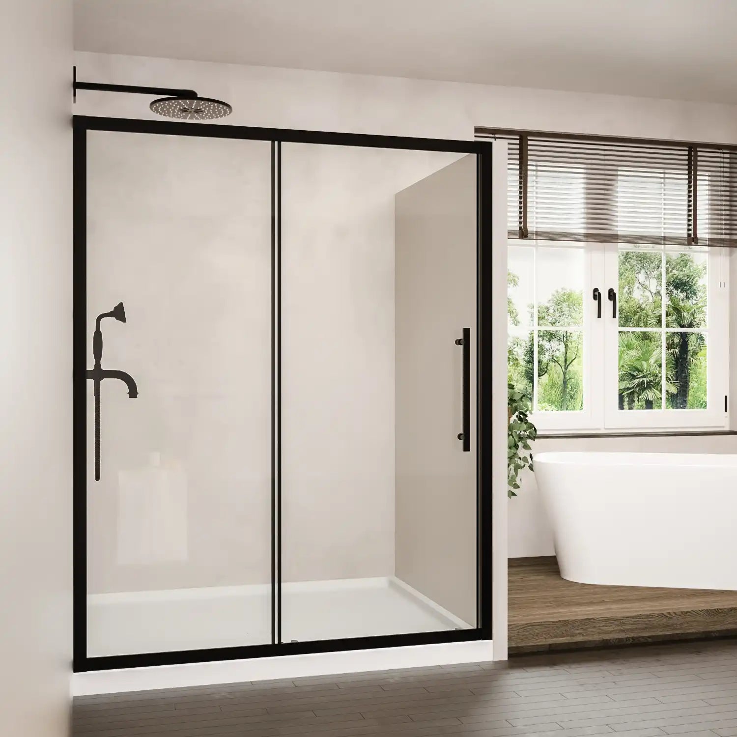 44&quot;-48&quot;/56&quot;-60&quot;W x 72&quot;H Sliding Shower Door, Matte Black Frame with 1/4&quot; Tempered Glass color: Matte Black