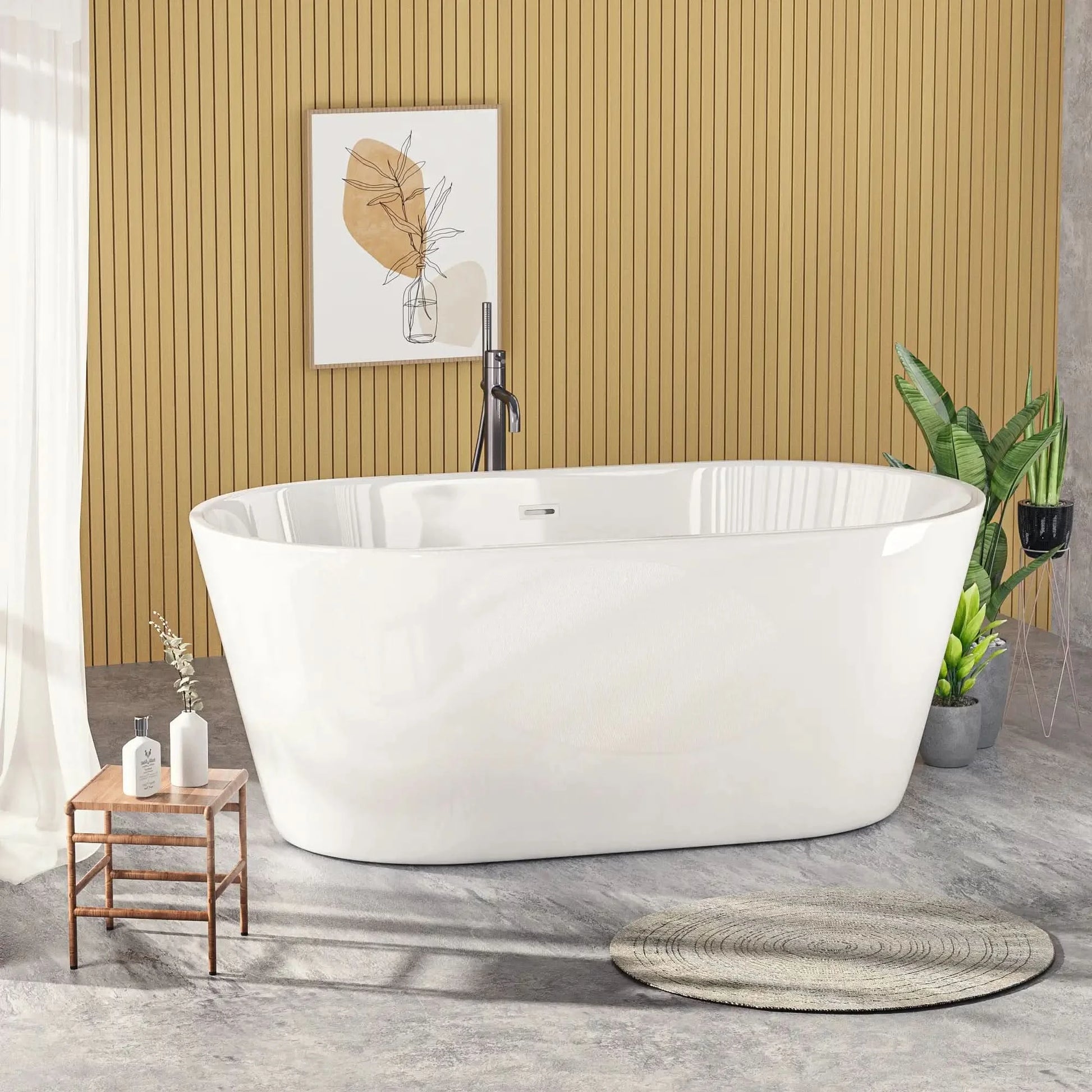 Modern Acrylic Freestanding Soaking Tub with Chrome Overflow and Drain color: White