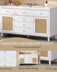 Soleil 60" Bathroom Vanity with Sink, Elegant White Cabinet with Drawers