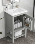 bathroom vanity cabinet open shelf color:grey