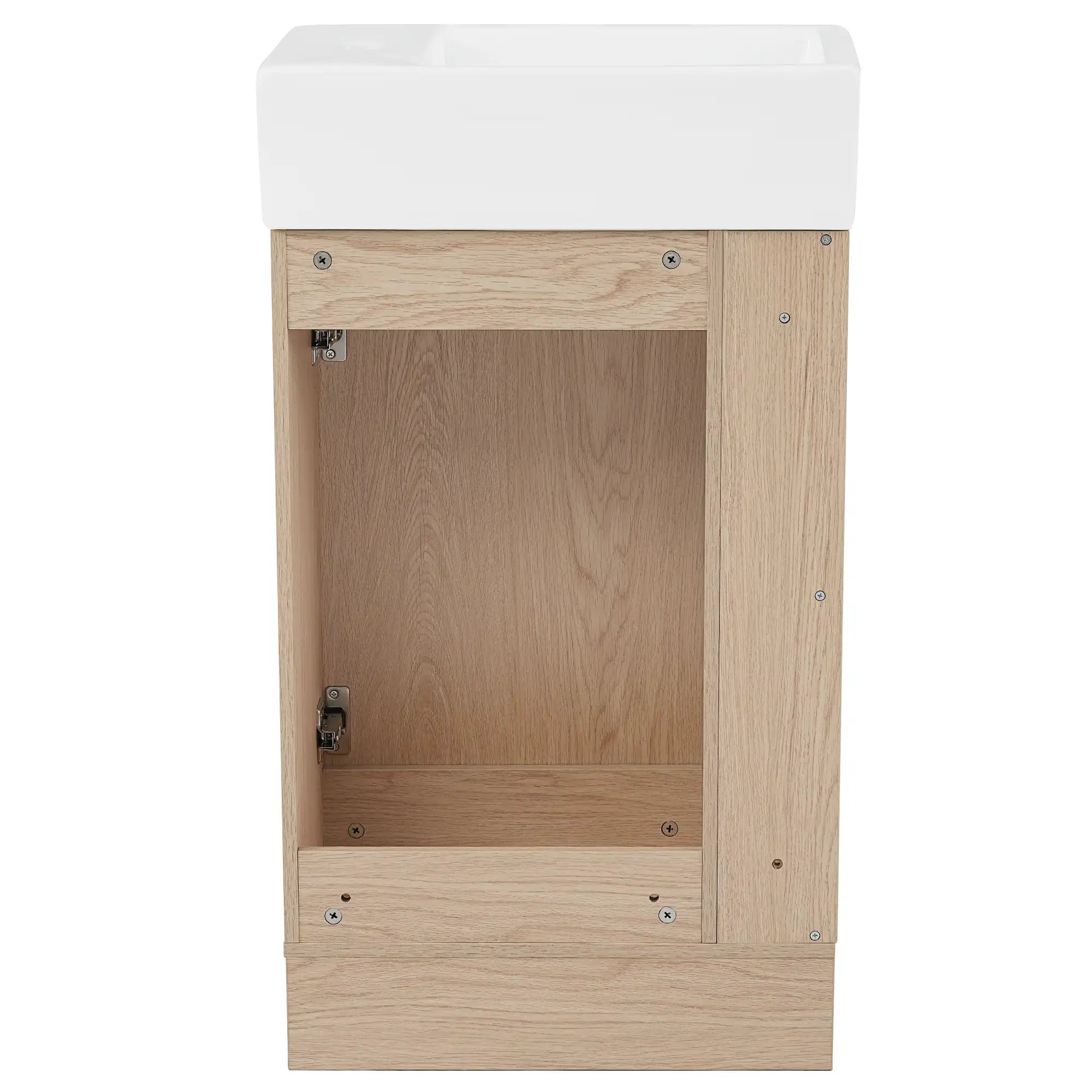 18.6" oak finish bathroom vanity, rear view | Ace Decor
