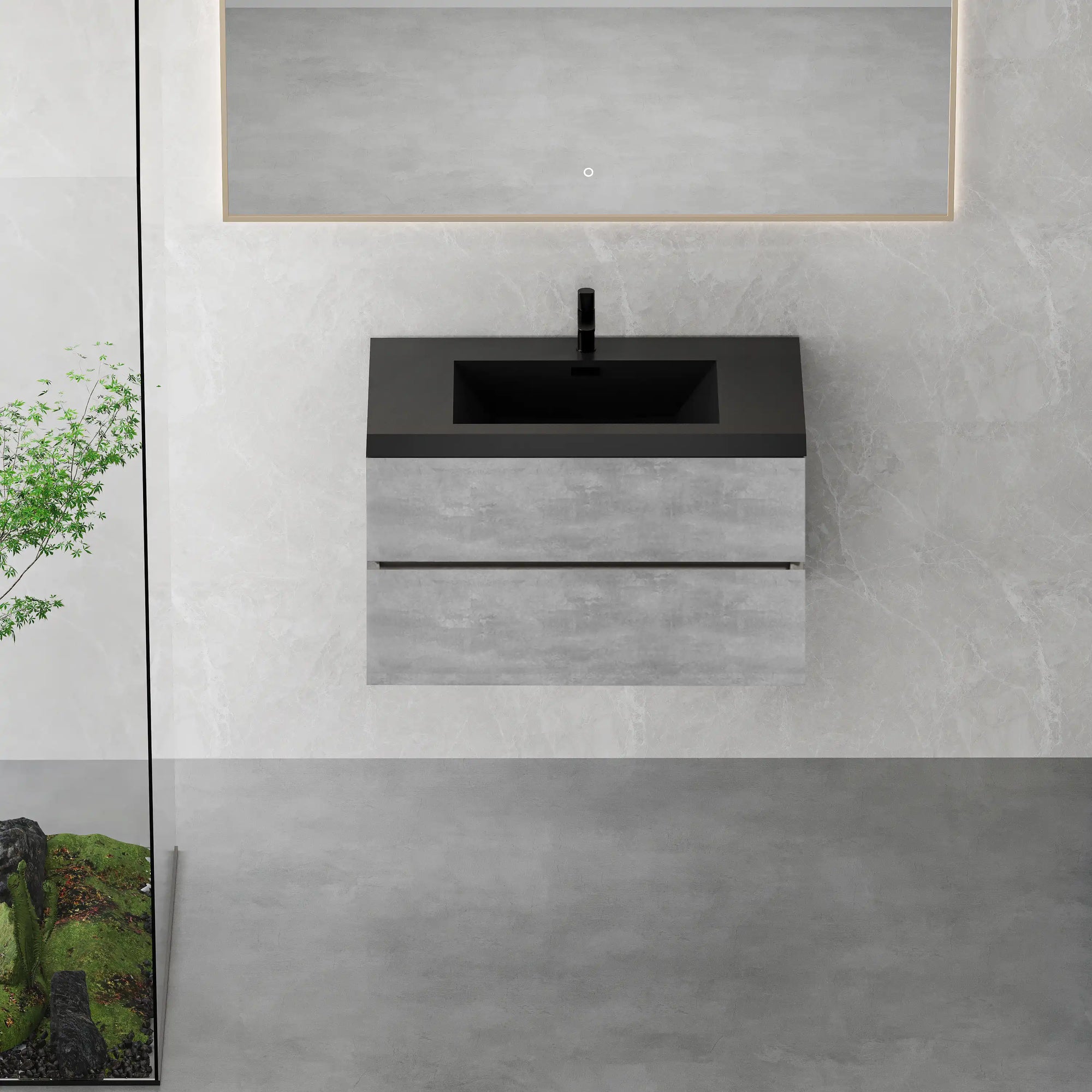 23&#39;&#39;-47&#39;&#39; Floating Dark Grey Corner Vanity with Matte Black Sink - 2 Soft Close Drawers