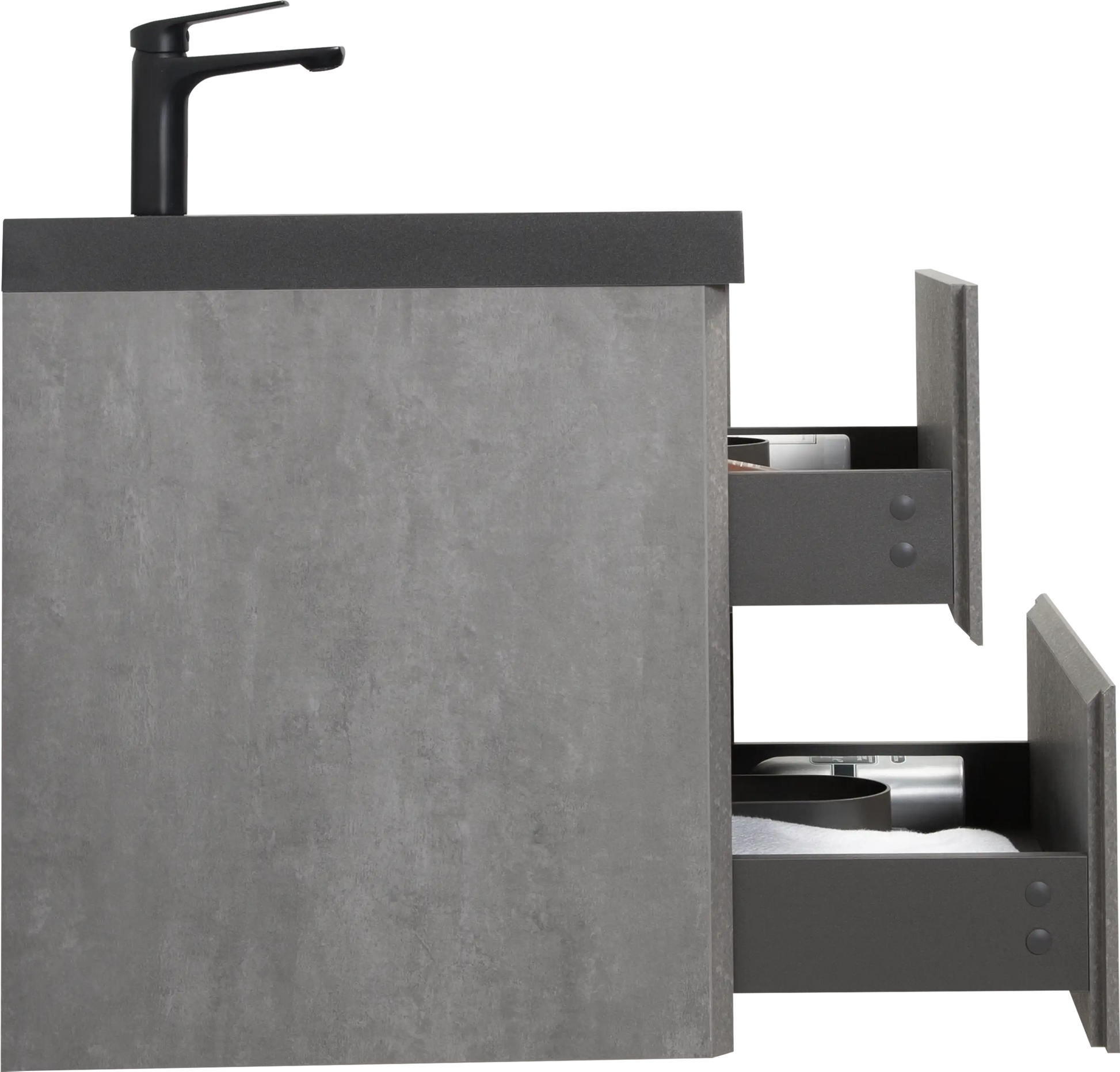 Floating Bathroom Vanity with Quartz Sand Basin and Soft Close Drawers color: Grey