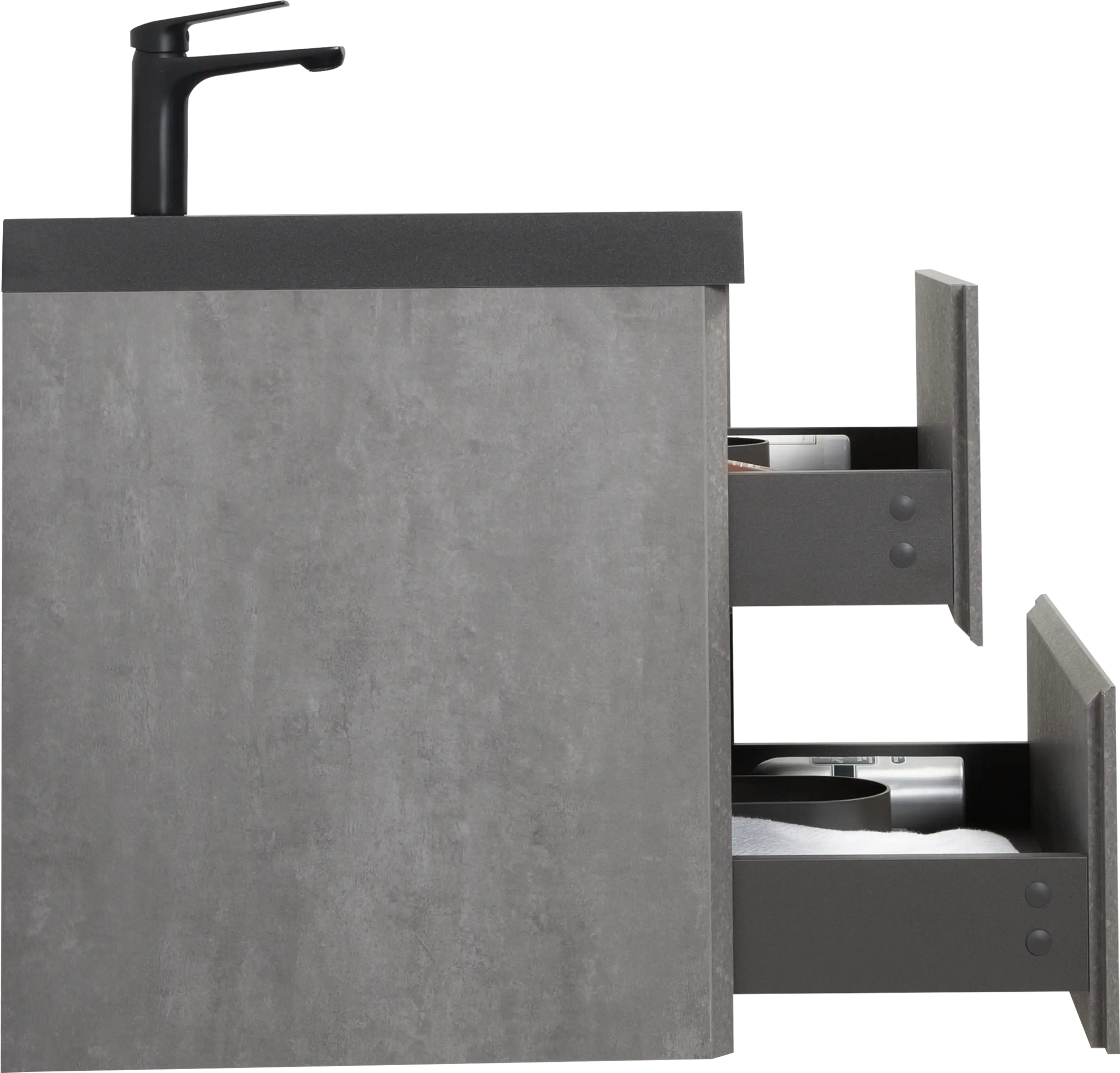 23&#39;&#39;-47&#39;&#39; Floating Dark Grey Corner Vanity with Matte Black Sink - 2 Soft Close Drawers