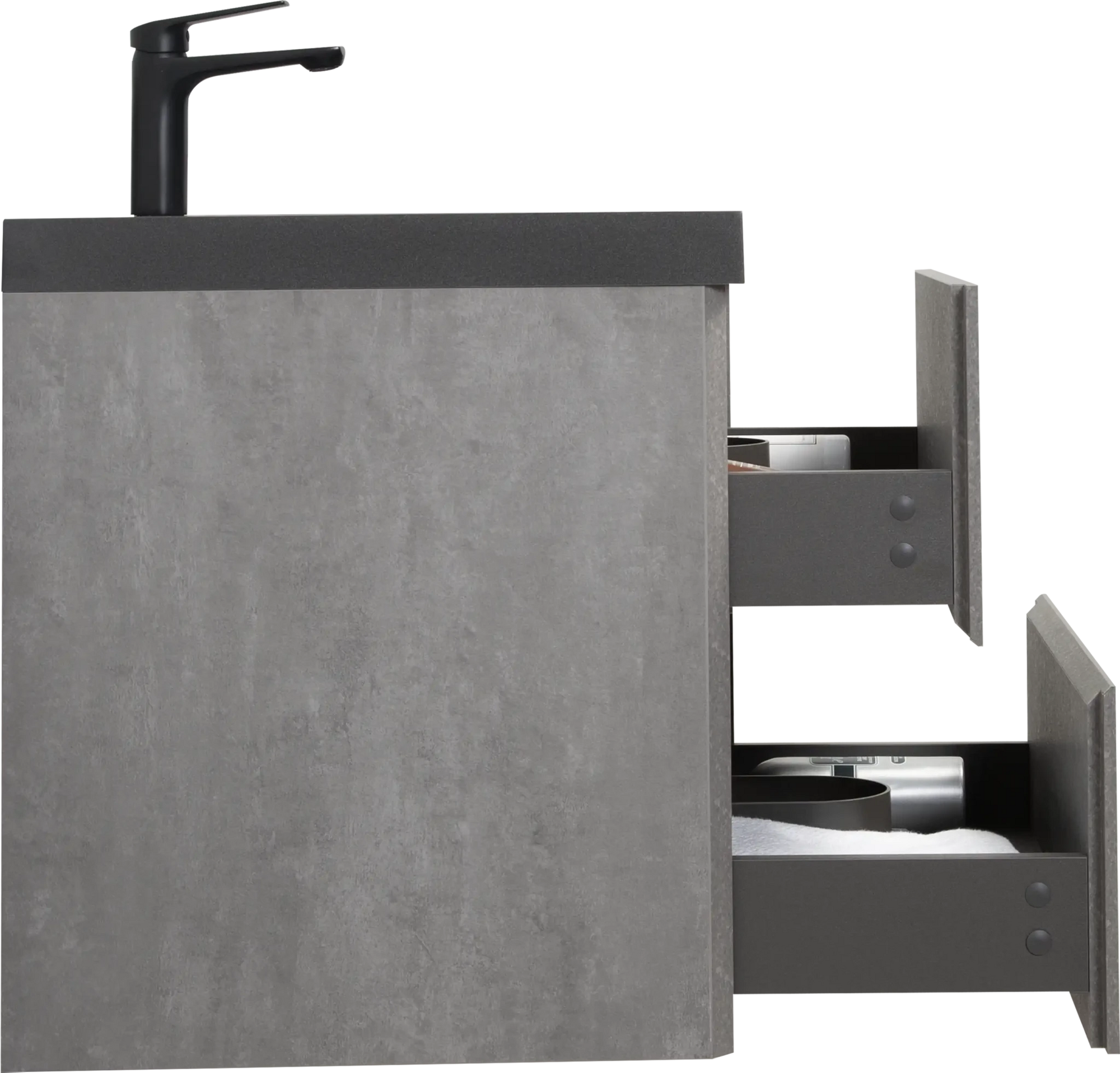 Floating Bathroom Vanity with Quartz Sand Basin and Soft Close Drawers color: Grey