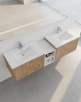 Monterey Series 72" Double Floating Bathroom Vanity in Imitative Oak with Side Cabinet and Integrated Sink