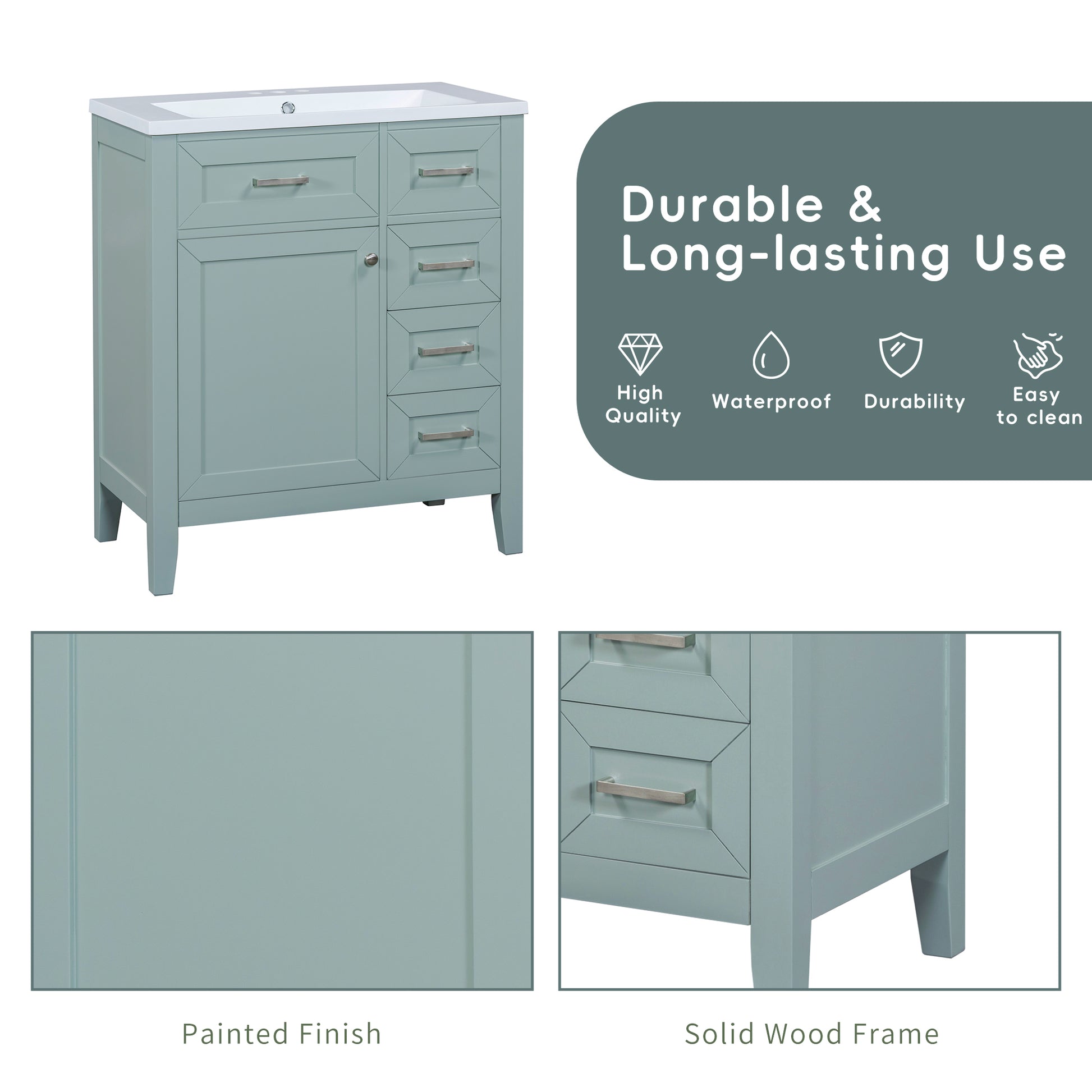 bathroom cabinet with drawers color:green
