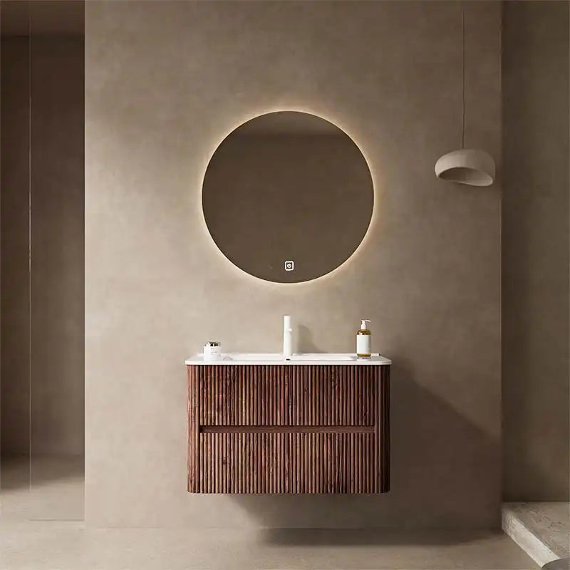 30/36" X 18" X 20" Modern Wall-Mounted Bathroom Vanity with Sink and Storage - Pre-Assembled Retro Walnut color: White + Deep Walnut