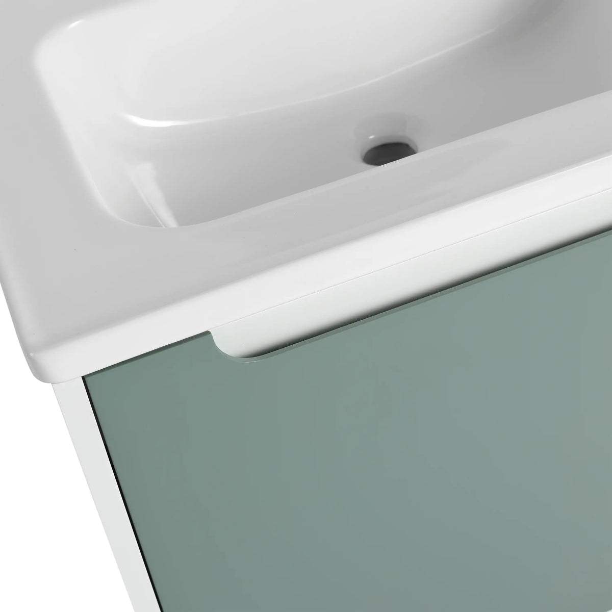 Hidden handle detail of mint green 36 bathroom vanity sink | Ace Decor