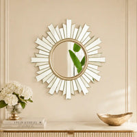 PrismAura Collection - 26" Sunburst Bathroom Wall Mirror Decorative PU Glass Art Mirror