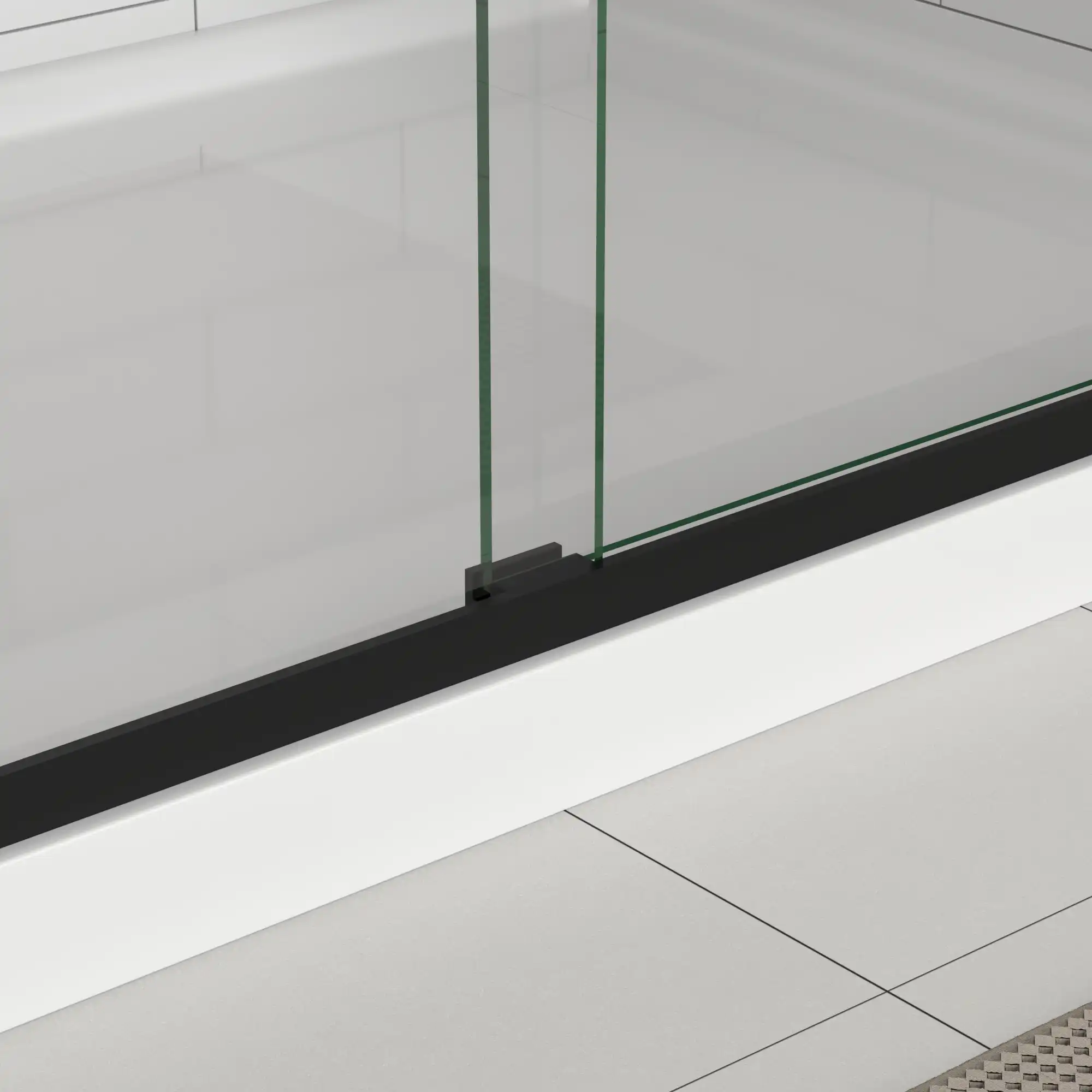 Close-up bottom track detail of 60 x 70 sliding doors for shower | Ace Decor