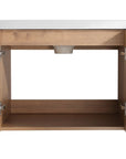 Monterey Series 24 inch bathroom vanity with cabinet doors opened showing ample storage space.