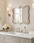 PrismAura Collection - 32" x 24" Curved Beveled Bathroom Wall Mirror with PU Frame