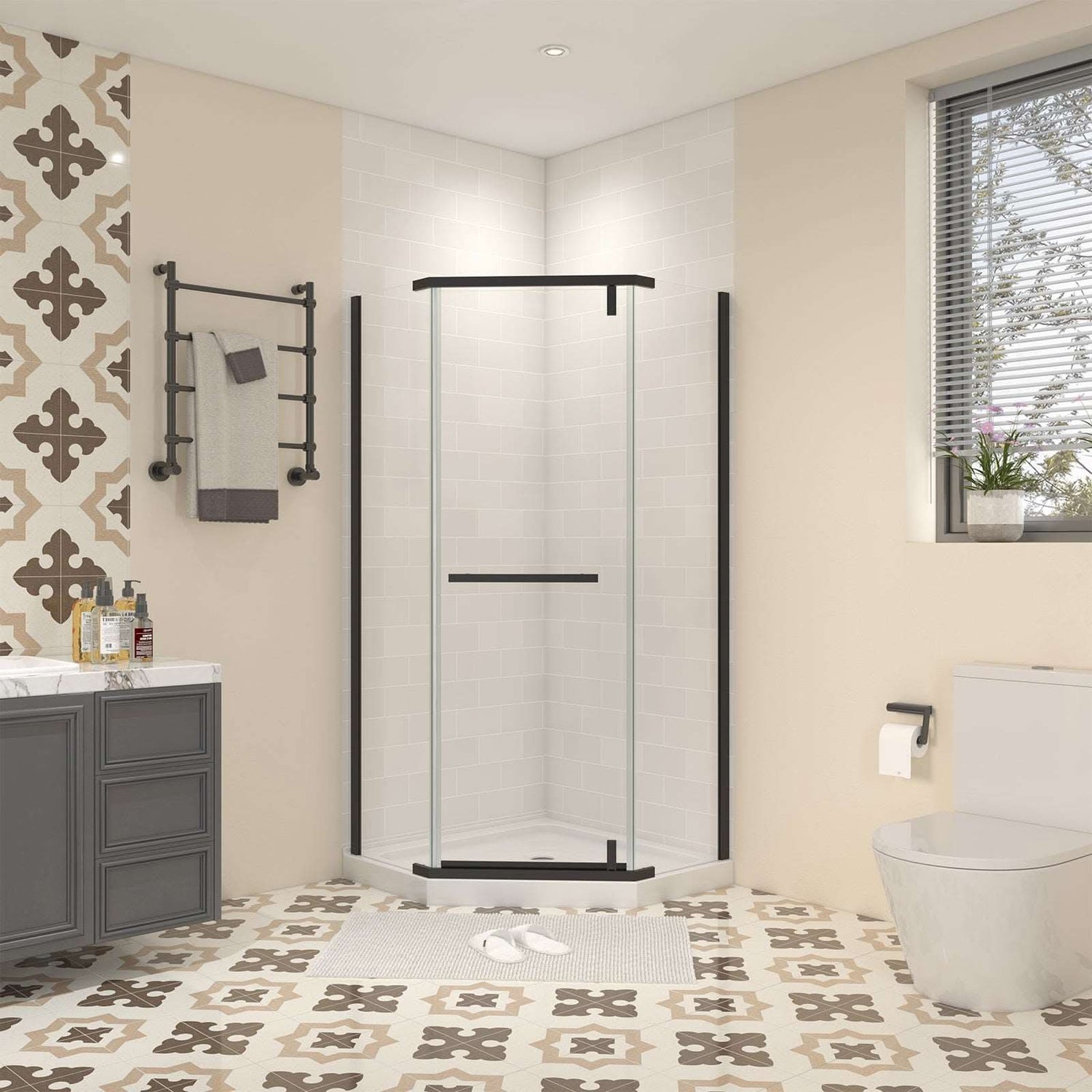 Pivot Stand up Shower Enclosure Black Frameless Neo-Angle