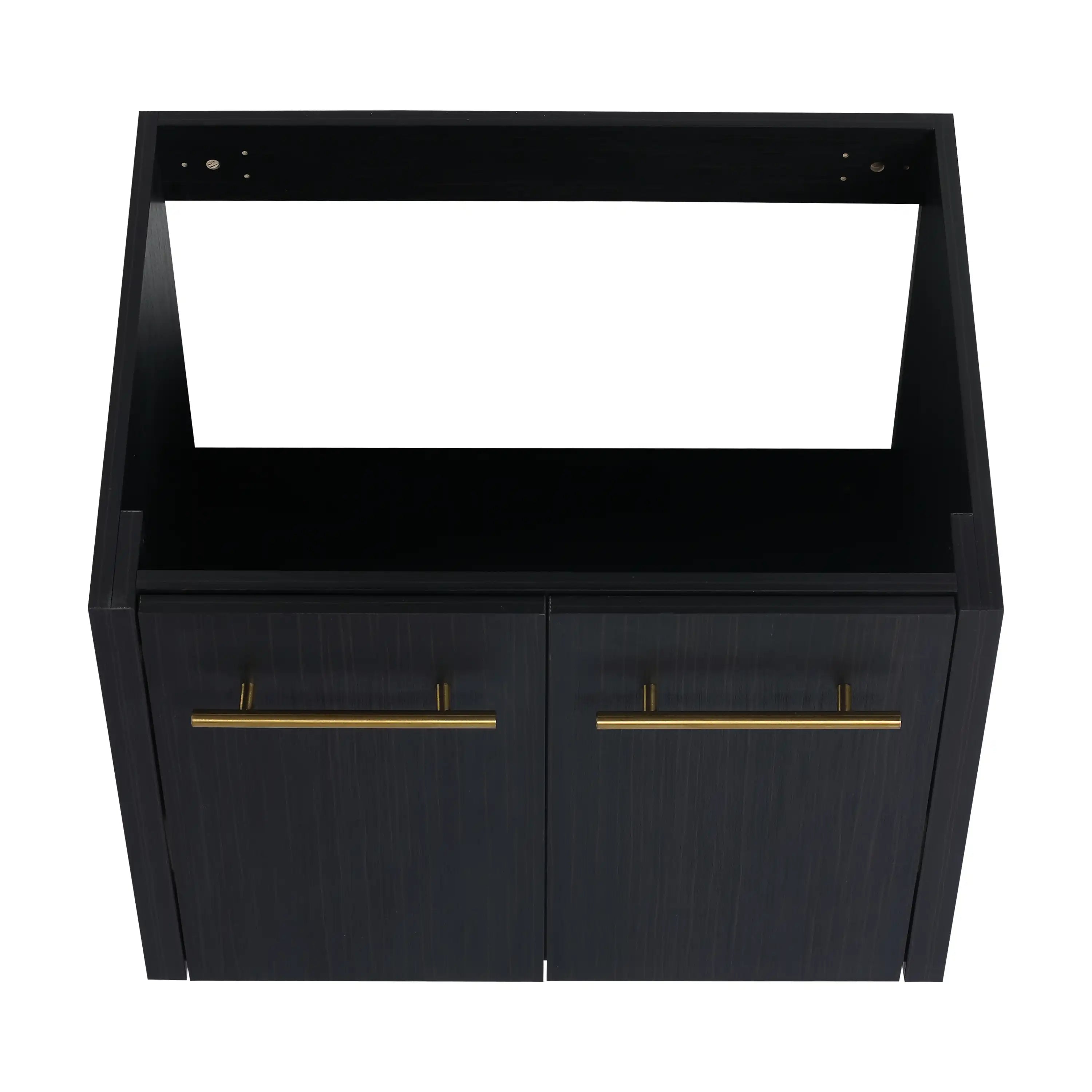 24-inch bathroom vanity no sink black chestnut cabinet base front detail view.