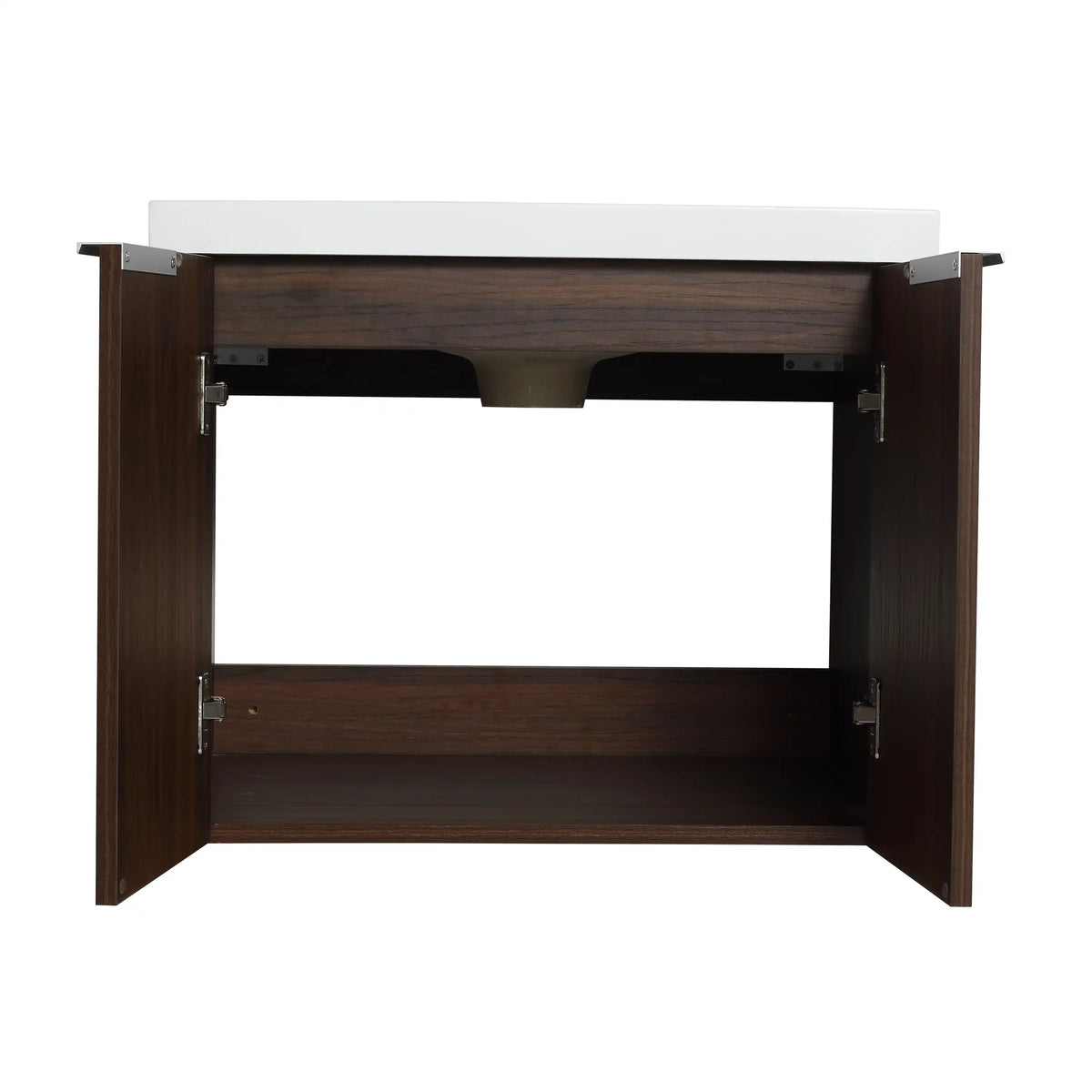 Monterey Series 24 inch bathroom vanity double-door storage cabinet interior view.