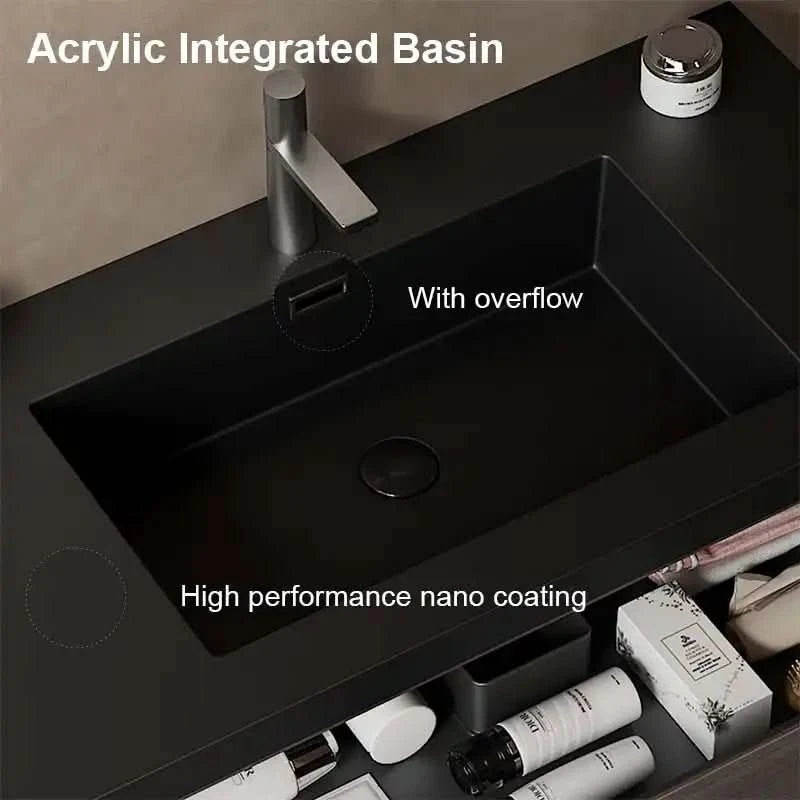 30" x 20" x 22" Modern Wall-Mounted Bathroom Vanity with Sink & Storage color: Black + Dark Walnut