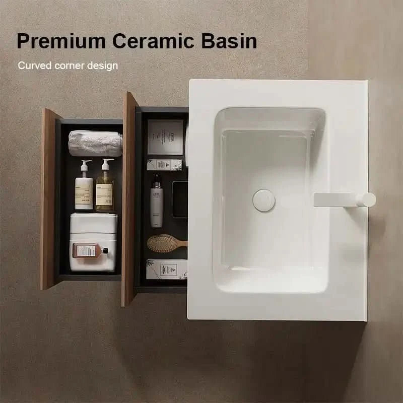 24/30/36" X 18" X 20" Wall-Mounted Bathroom Vanity with White Ceramic Sink and Natural Walnut Cabinet color: White+Walnut